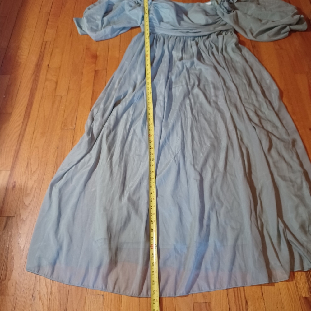 Green Maxi Pl Maternity Dress Puff Sleeves RosesGathering Check Measurements - Picture 9 of 15